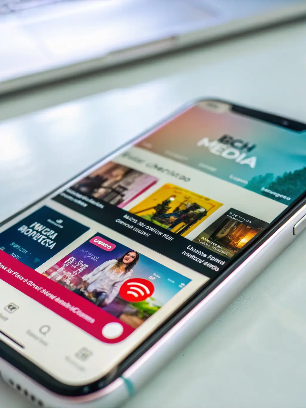 A close-up shot of a well-crafted Meta ad on a smartphone, showcasing compelling visuals and clear call-to-action buttons, representing ProTasker Connect's Meta ad management service.